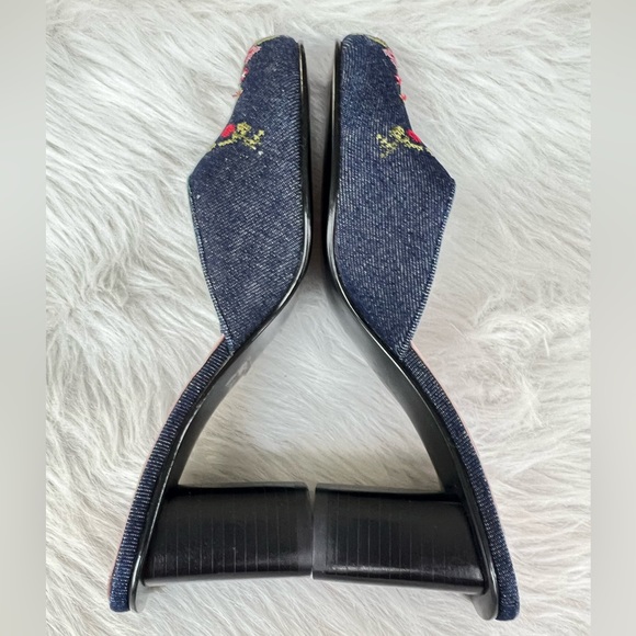 Mia Skylar denim cross-stitch square toe mules - Picture 7 of 8